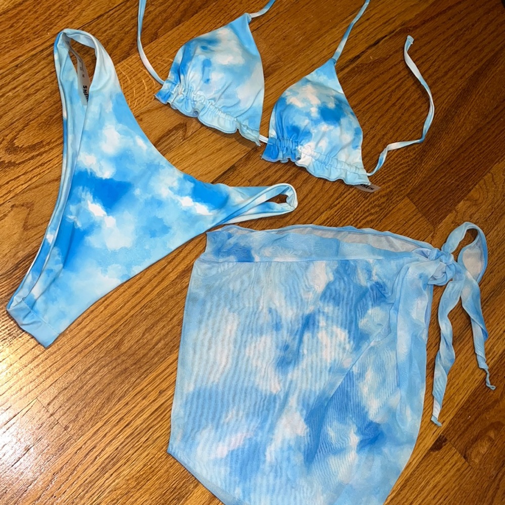 3 piece bikini set with matching skirt